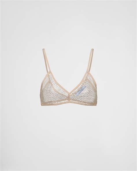 Embroidered rhinestone mesh bra top 